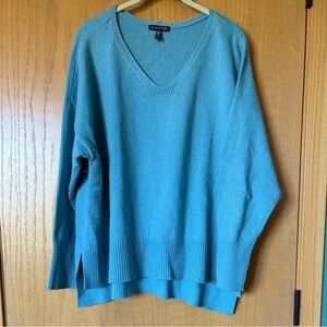 Eileen Fisher Turquoise V-Neck Cotton Cashmere Sweater